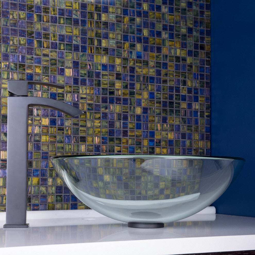 VIGO Crystalline Glass Vessel Sink and Duris Vessel Faucet, Matte Black