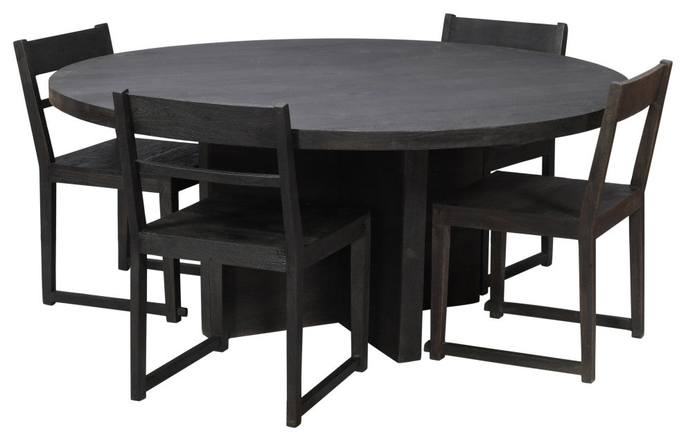 Fernious 60" Round Dining Table, Dark Gray Finish on Mango Solid Wood