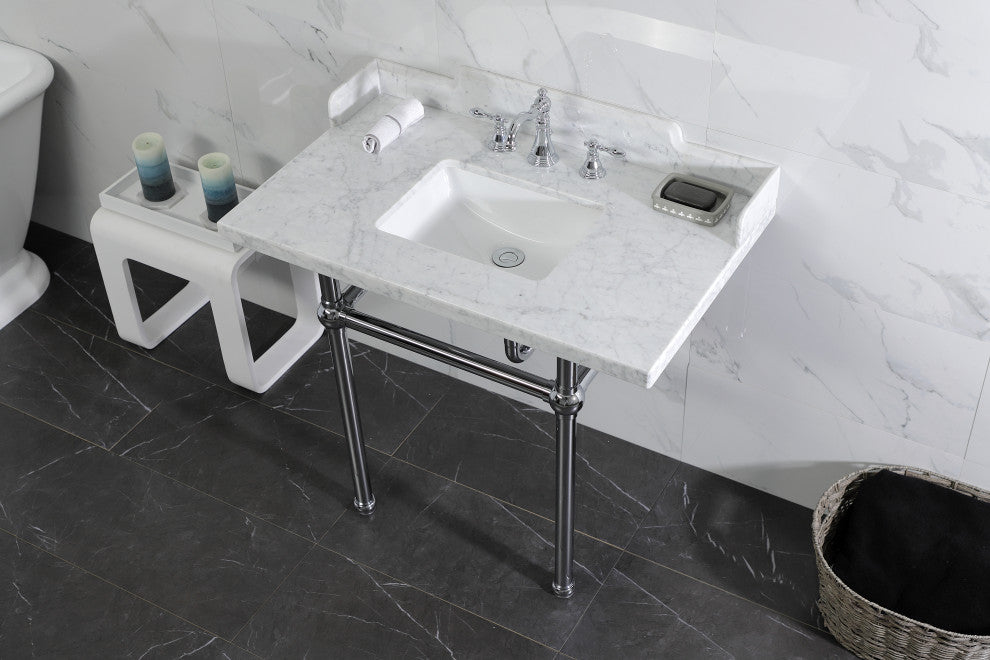 Kingston Brass LMS3630MBSQ1 36" Carrara Marble Console Sink, Legs