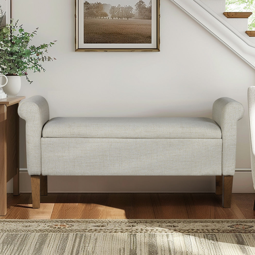 510 Design Aubrey Upholstered Storage Bench, Natural, Bench