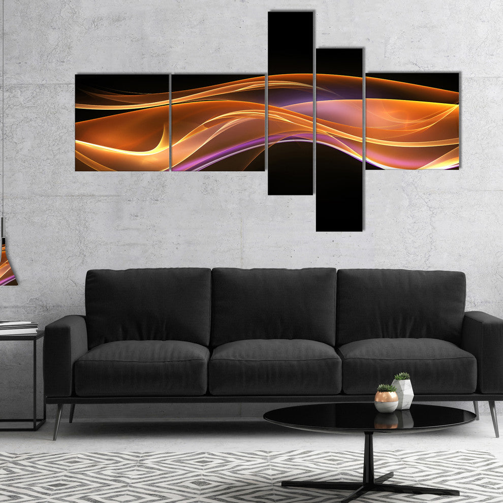 3D Gold Pink Wave Design, Abstract Canvas art print, 60"x32", 5 panels