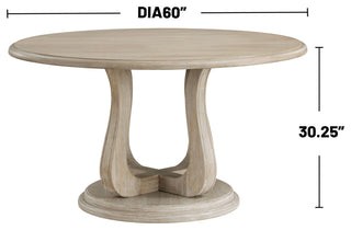 Round Wooden Dining Table With Curved Pedestal Base, White Washed