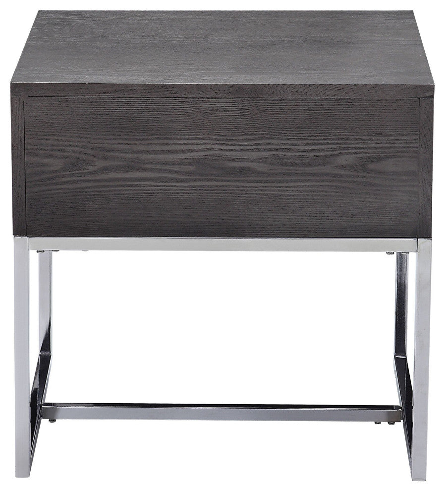 Iban End Table, Gray Oak and Chrome