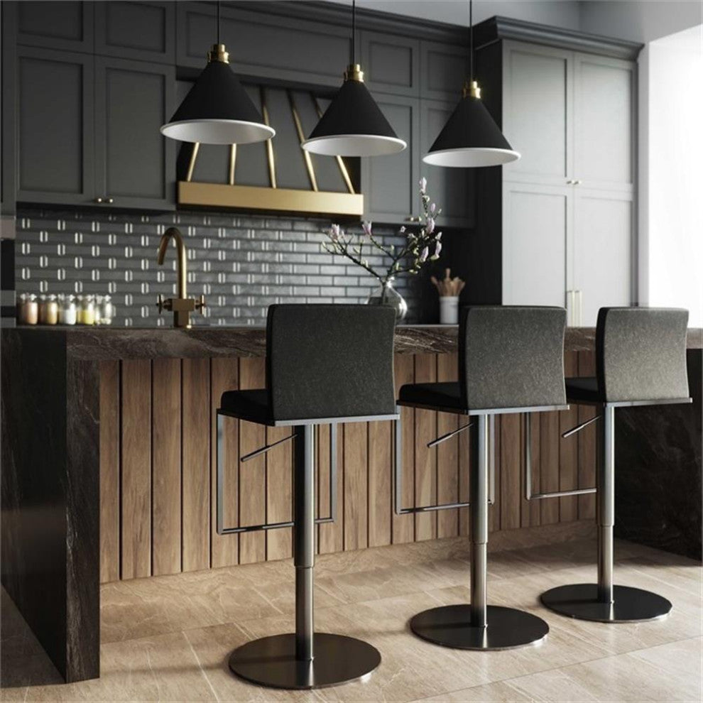 Maklaine 32.3" Contemporary Steel/Leather Barstool in Black Finish