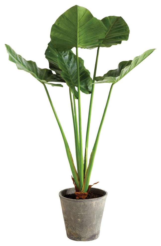 Large Elephant's Ear Green Leaf Faux Floral Plant Big Leaves 42 in Rustic Pot