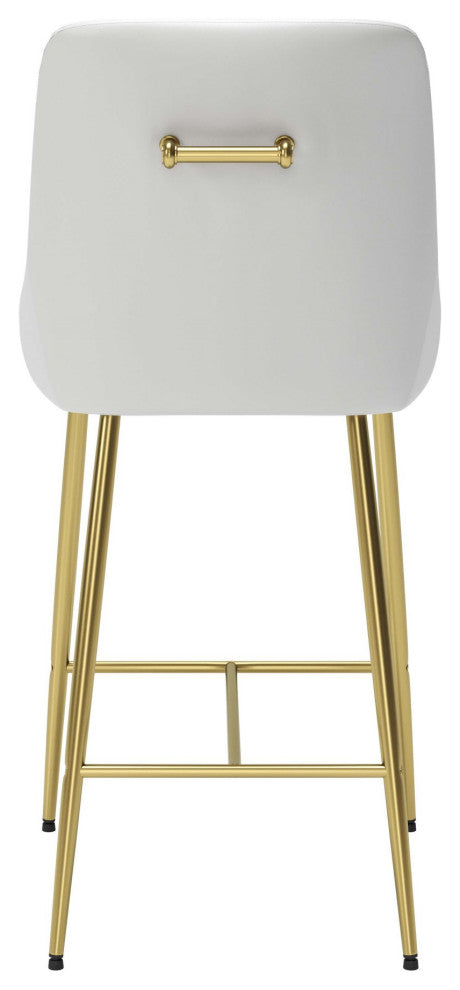 Counter Stool Chair, Faux Vinyl Leather, Steel, White, Gold, Cafe Bistro