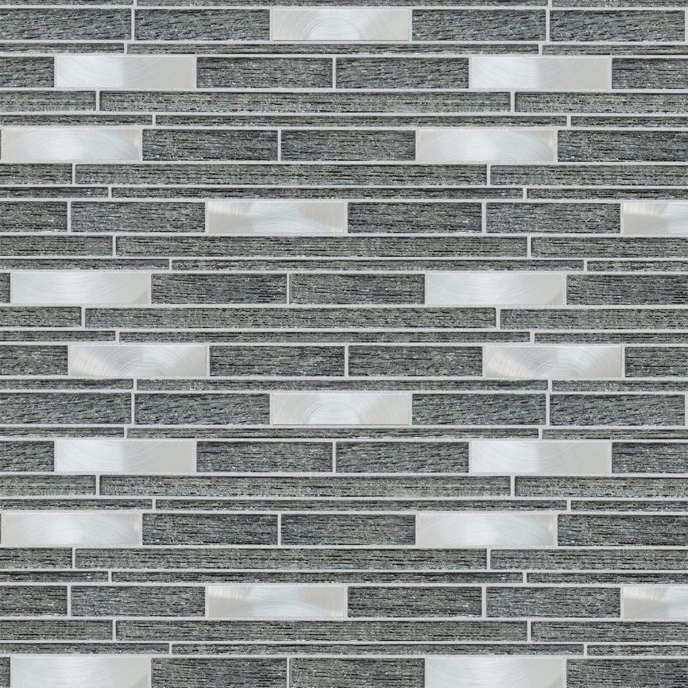 Ardcarn 11.8"x10.9" Laminated Glass Mosaic Mix Wall Tile, Black, Sample