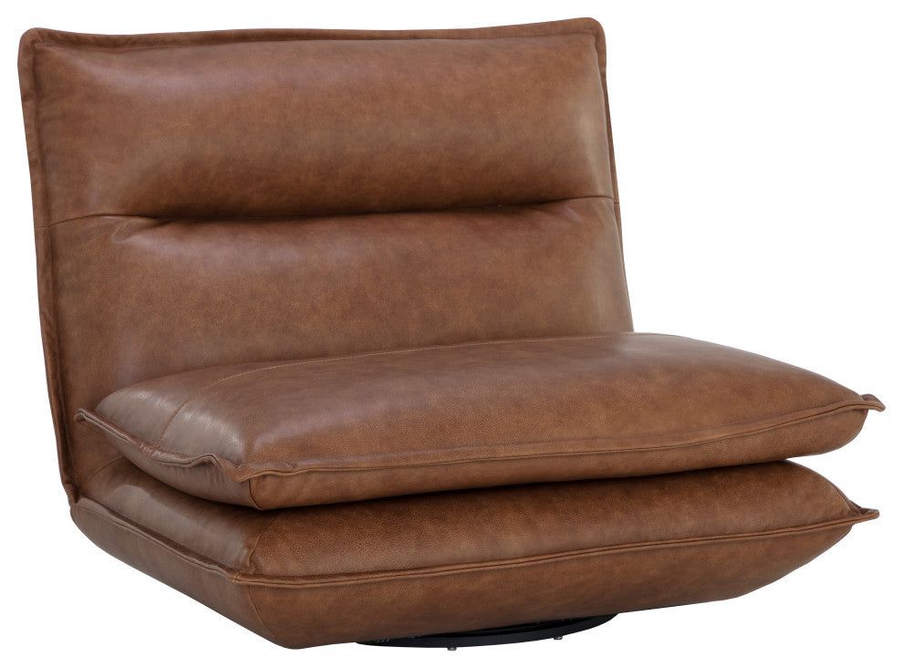 Colson Swivel Armless Chair, Cognac Leather