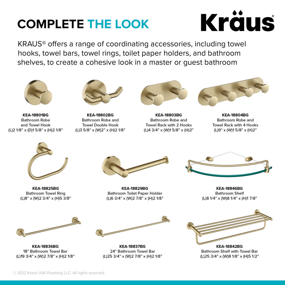 Elie Bathroom Robe and Towel 4-Hooks Rack, Brushed Gold