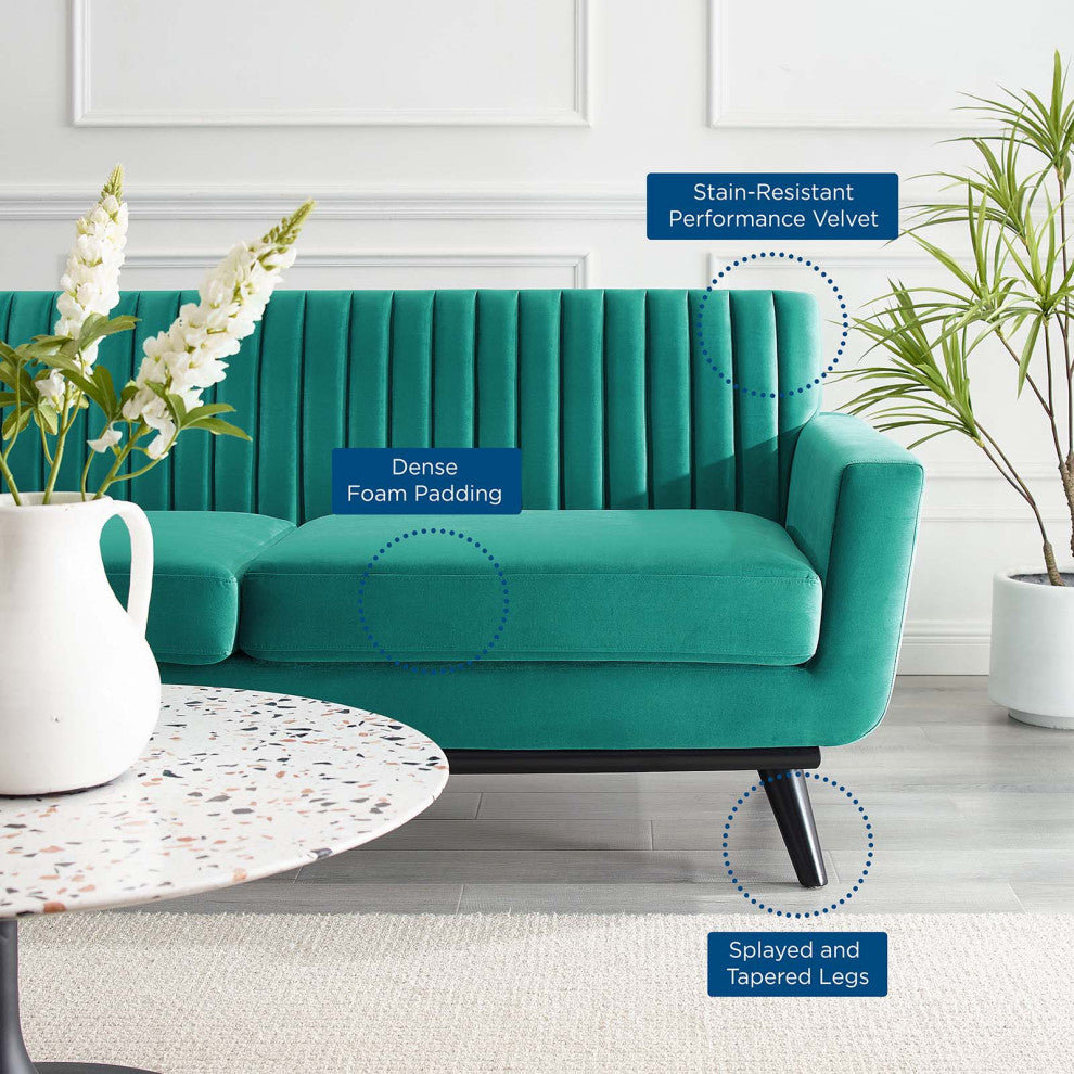 Tufted Loveseat Sofa, Velvet, Teal Blue, Modern, Living Lounge Hotel Hospitality