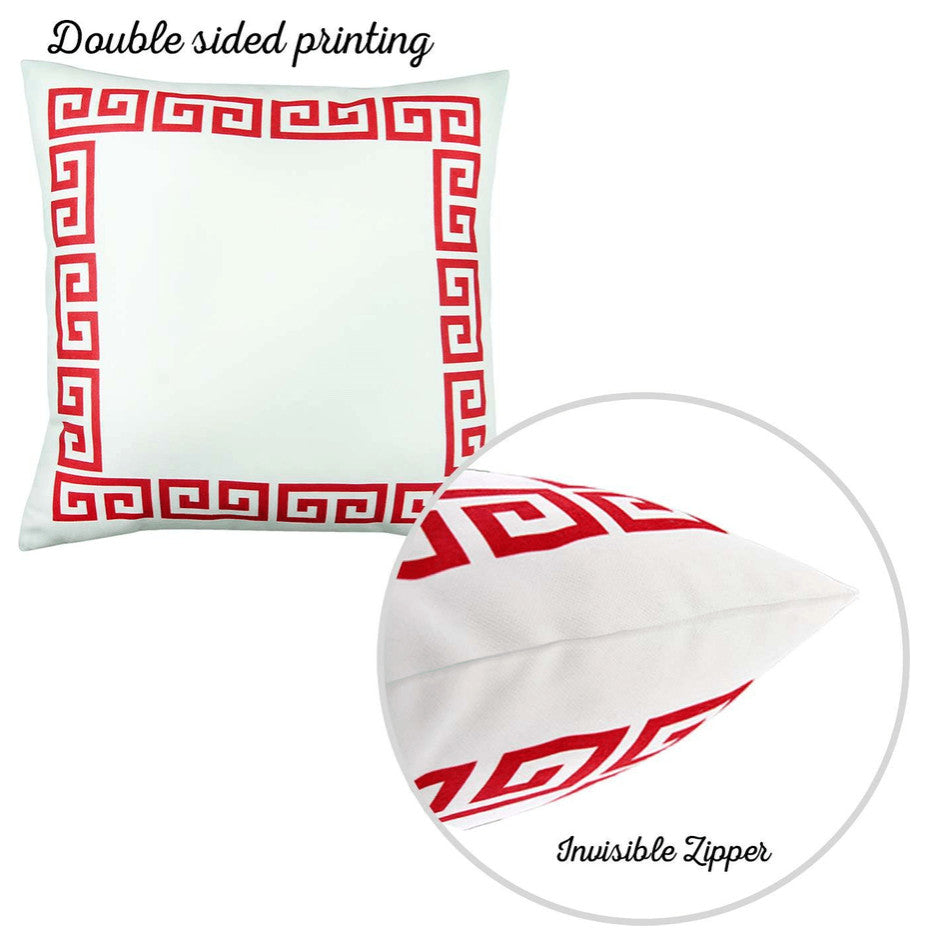 Red and White Greek Key Classic Throw Pillow