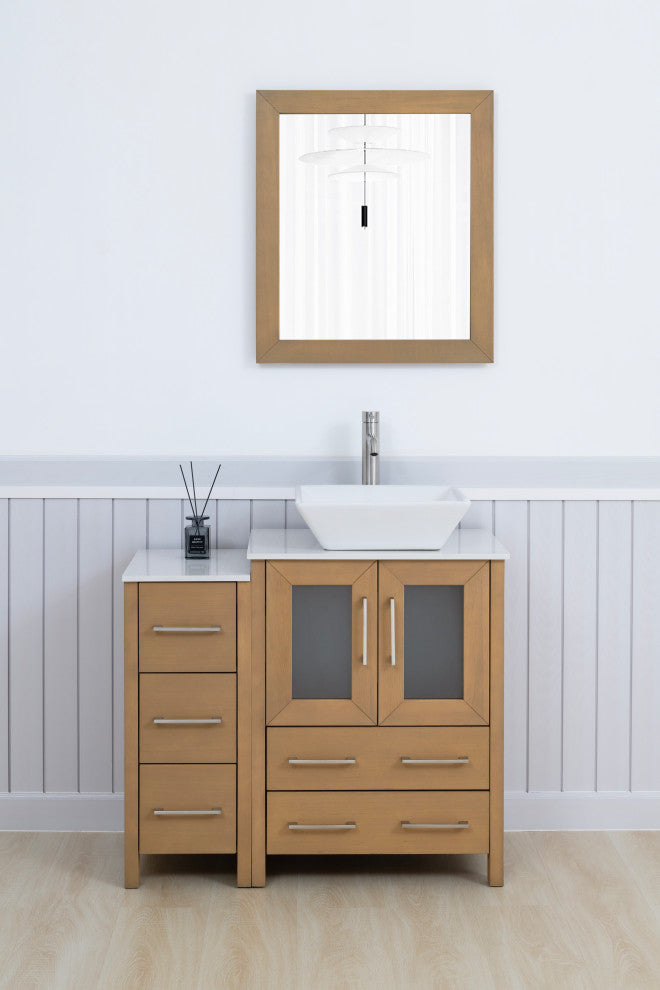 Vanity Art Bathroom Vanity Set With Sink, Natural Oak, 36", Standard Mirror
