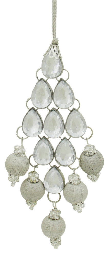 Glamour Time Sparkling Silver Rhinestone and Yarn Ball Drop Ornament, 5.5"