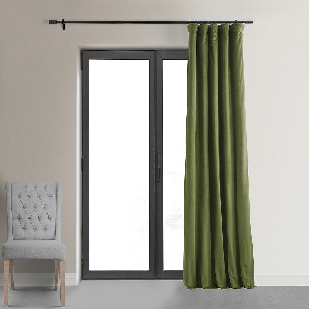 Signature Blackout Velvet Curtain Single Panel, Basque Green, 50"x108"