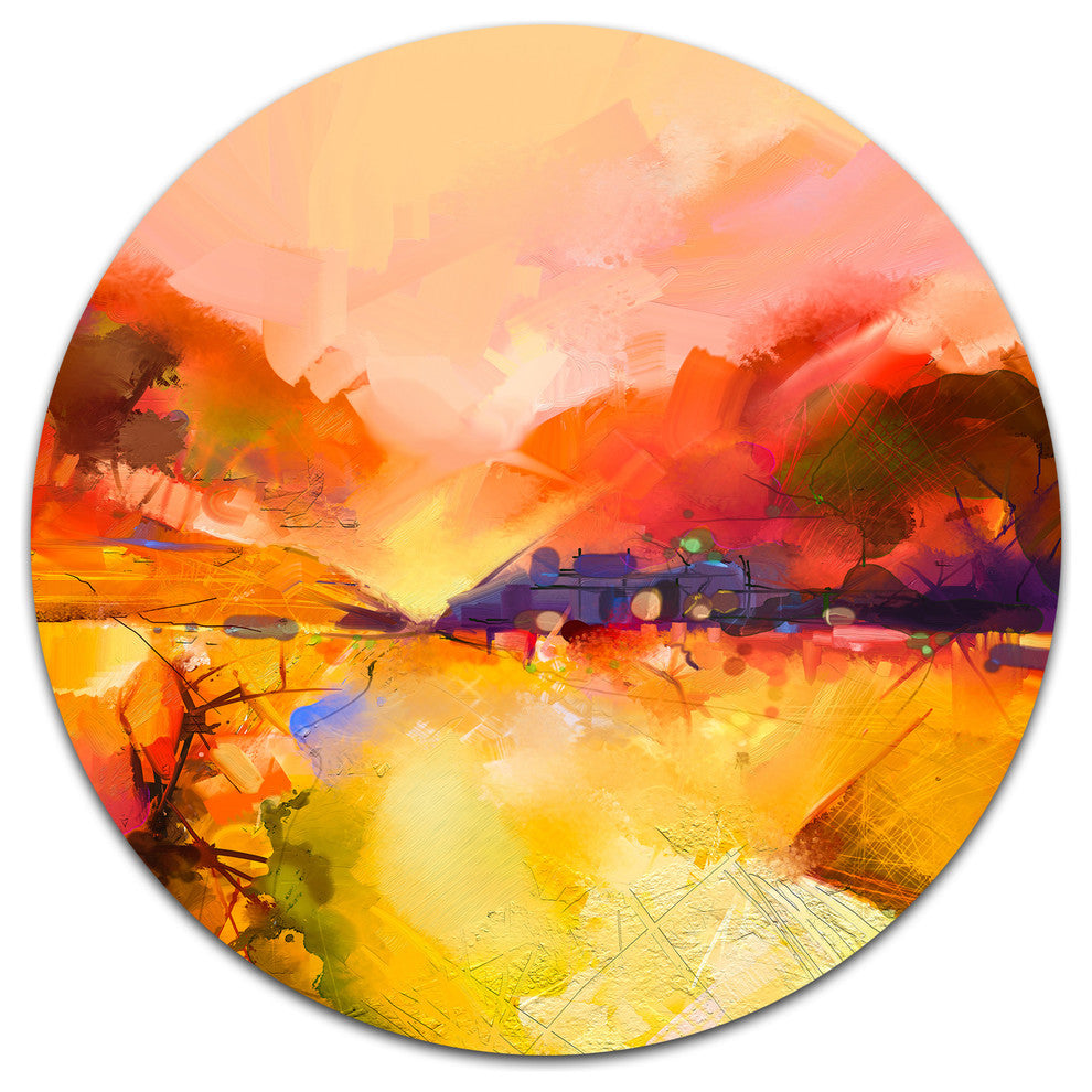 Colorful Yellow Red Floral Background, Floral Disc Metal Wall Art, 23"
