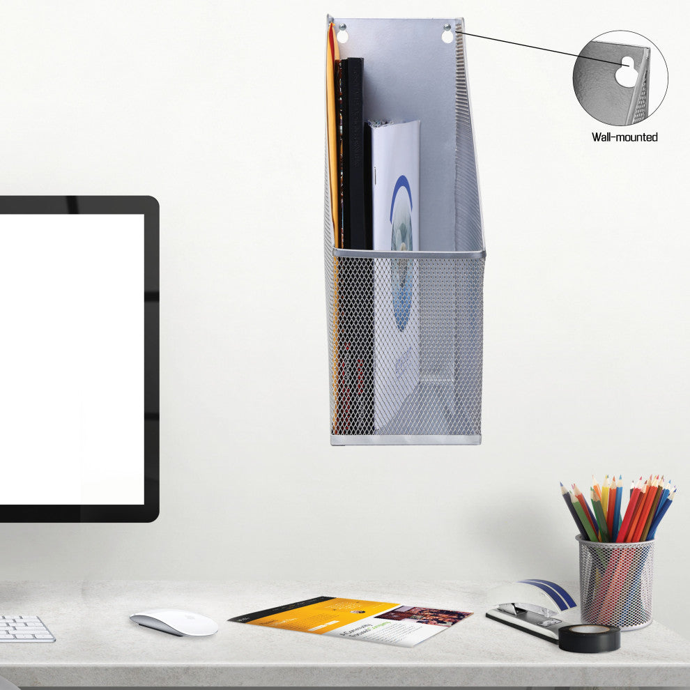 YBM Home Silver Mesh Wall Mount File Holder 12"x10"x3", 2-Pack