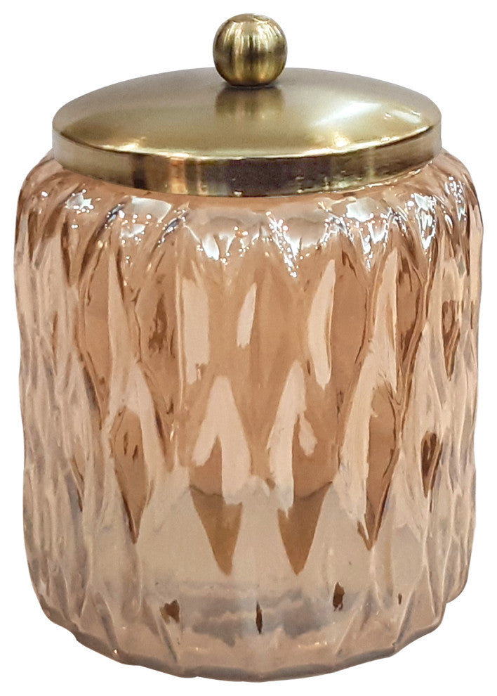nu steel Amber Glass With Gold Colored Steel Cotton Container