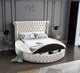 Luxus Button Tufted Velvet Round Bed, Cream, Queen