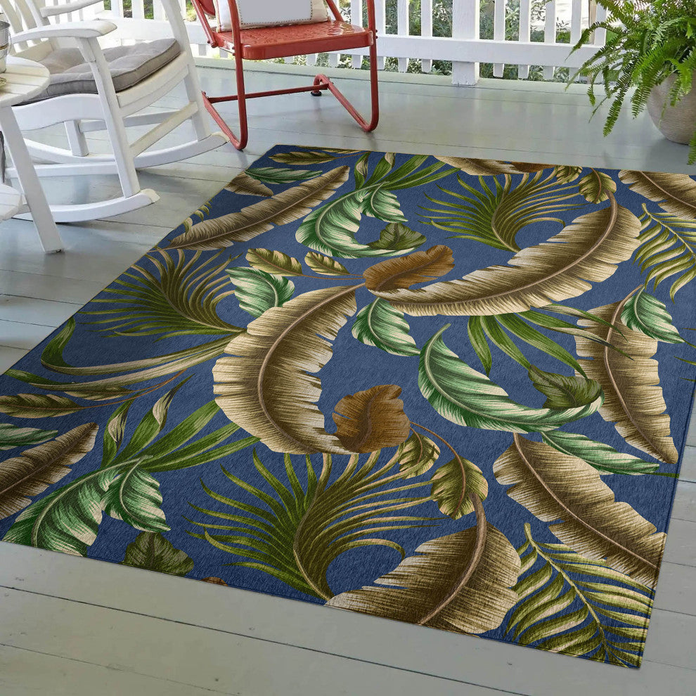 Indoor/Outdoor Tropics TC1 Indigo Machine Washable 10' x 14' Rug