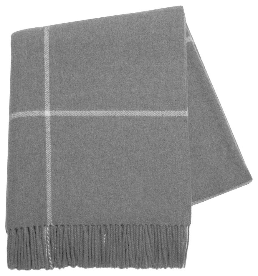 Windowpane Cashmere Throw, Light Gray