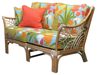 Bali Love Seat in Natural, Coral Fabric