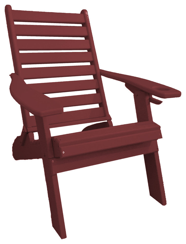 Farmhouse Poly Lumber Folding Adirondack Chair with Cup Holder, Cherrywood, Without Smart Phone Holder