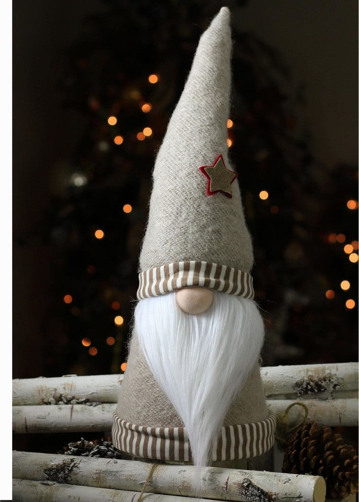 21" Holiday Moments Beige Striped Trim Hat Decorative Table Top Cone Gnome