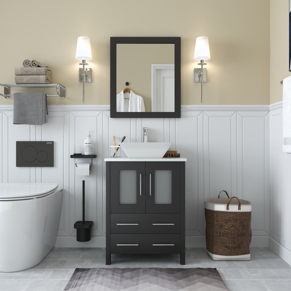 Vanity Art Bathroom Vanity Set With Sink, Espresso, 24", Standard Mirror