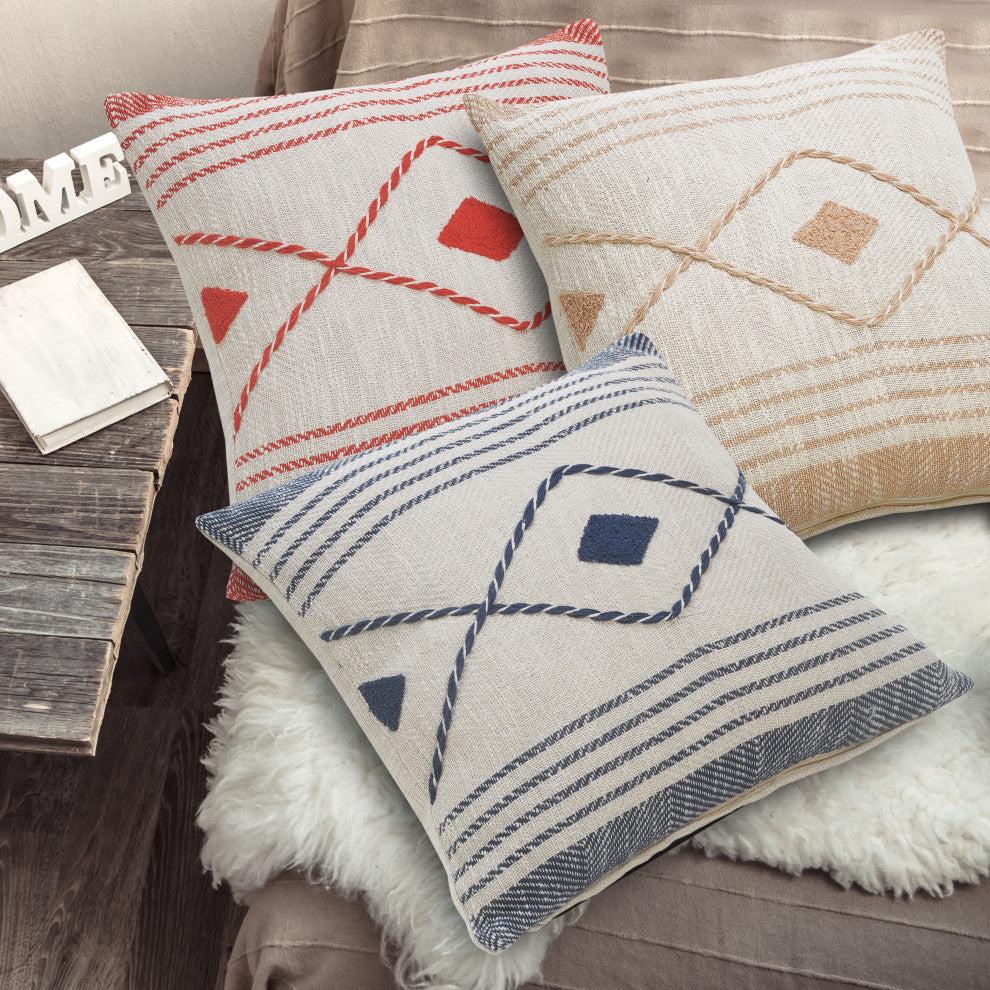 Coastal Edge Geometric Diamond Throw Pillow, Blue/White, 20" X 20", Cover Only