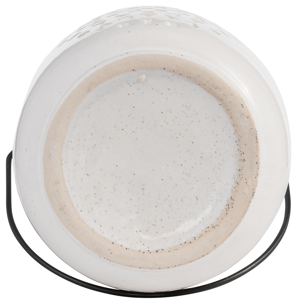 Ceramic 9"H Flower Cut Out Lantern, Ivory