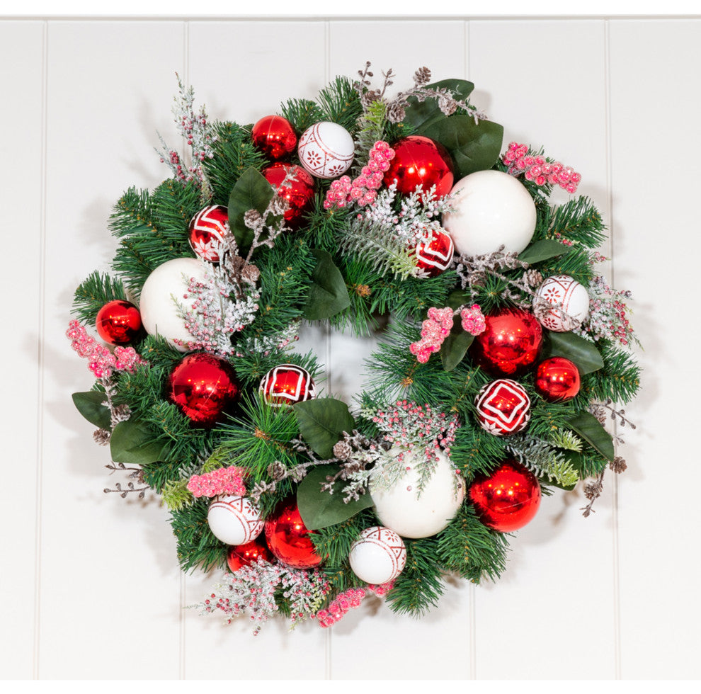 24" Lighted Christmas Wreath, Nordic