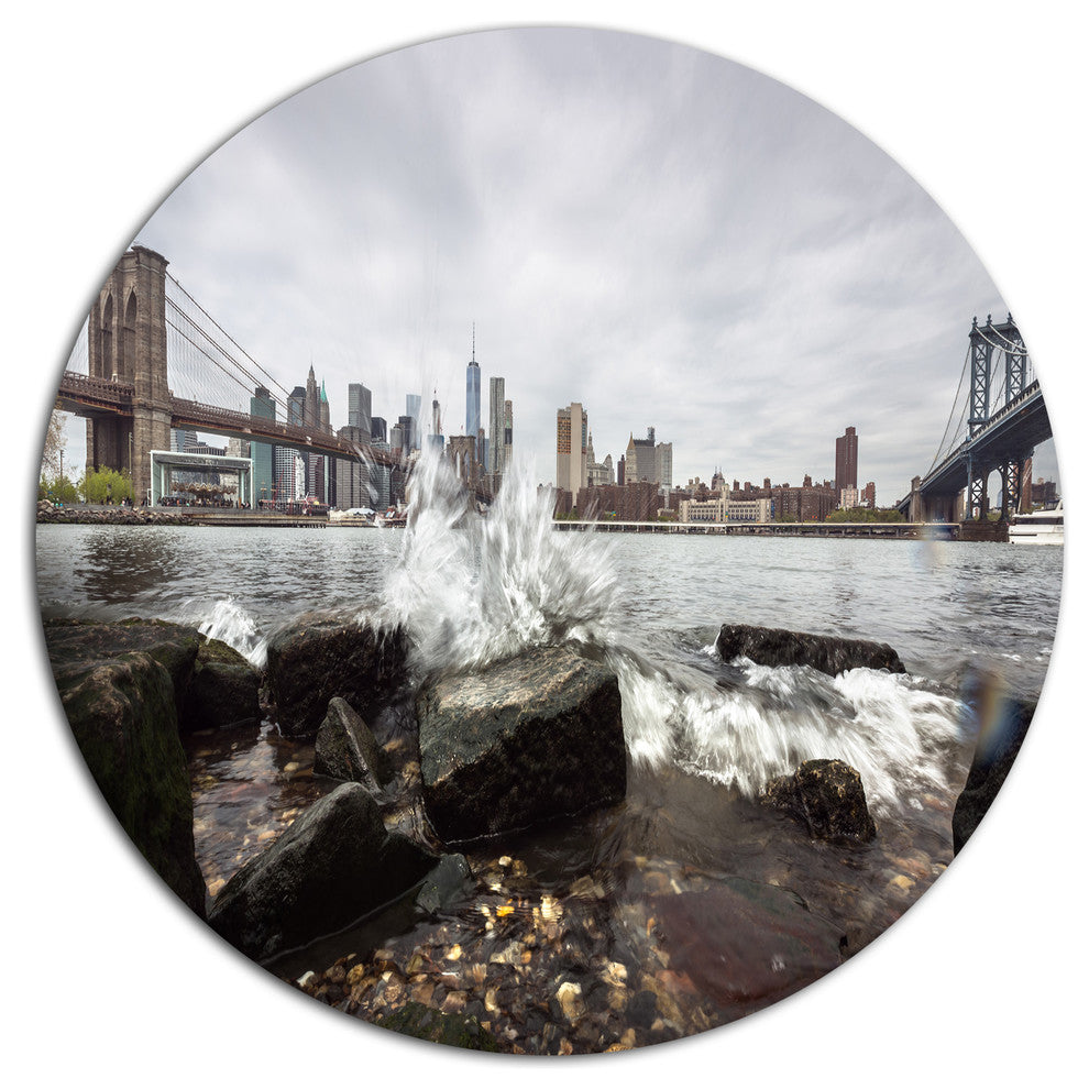 Skyline With Brooklyn Manhattan Bridges, Cityscape Round Wall Art, 23"