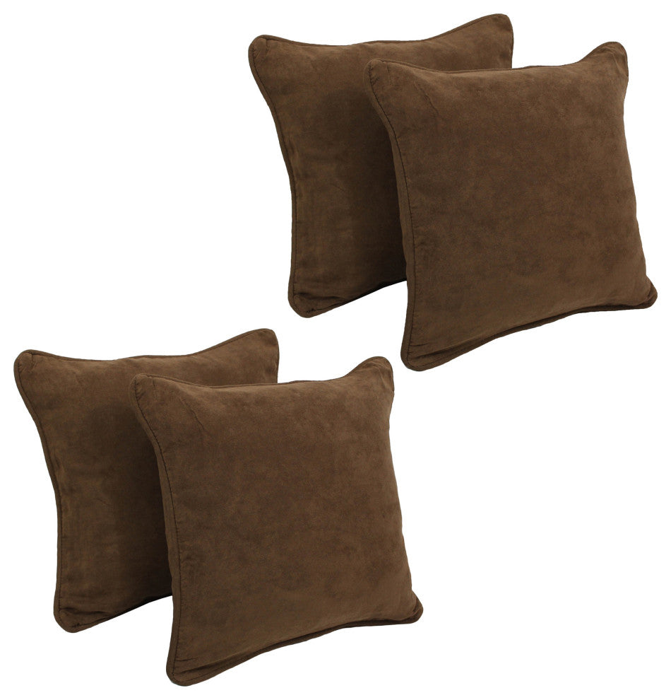 18" Double-Corded Solid Microsuede Square Throw Pillows, Set of 4, Chocolate