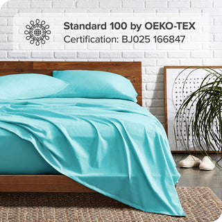 Bare Home 1800 Microfiber Sheet Set, Aqua, Queen