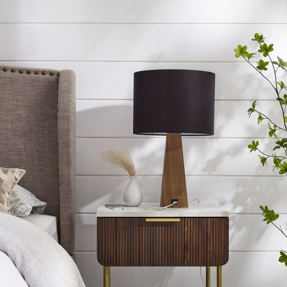 Inspired Home Iona Table Lamp, USB Charger, Black