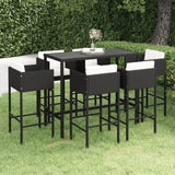 vidaXL Patio Bar Set 7 Piece with Cushions Poly Rattan Black Garden Chair