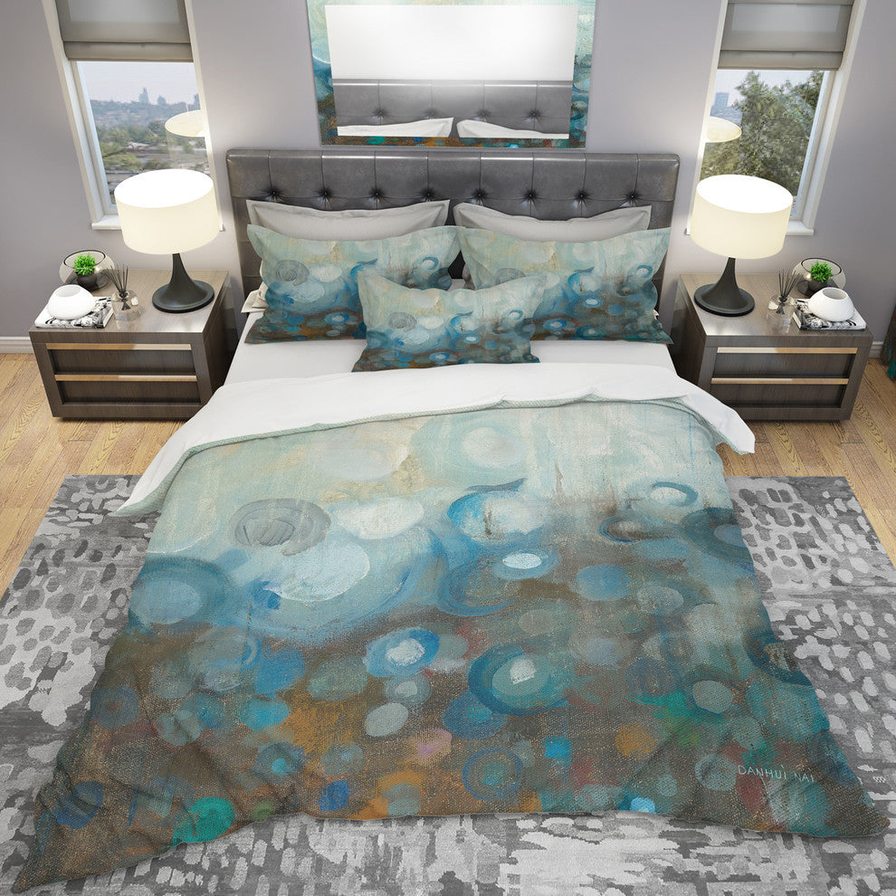 Blue and Bronze Dots On Glass I Duvet Cover Set, Twin