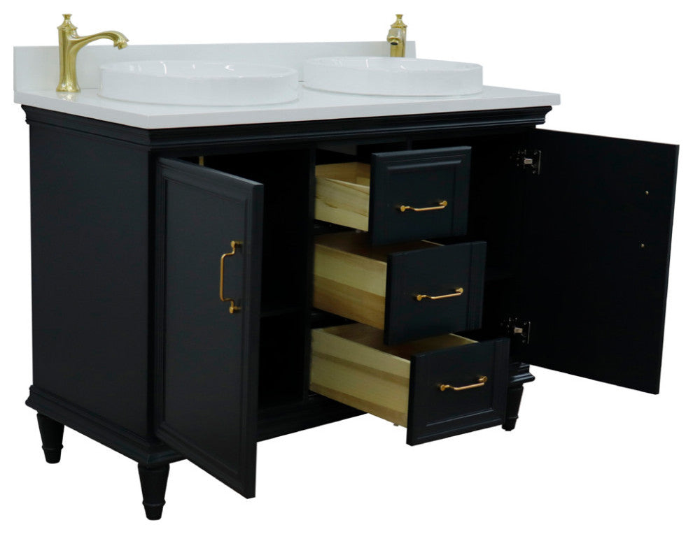 49" Double Vanity, Dark Gray Finish With Engineered Stone Top And Round Sink