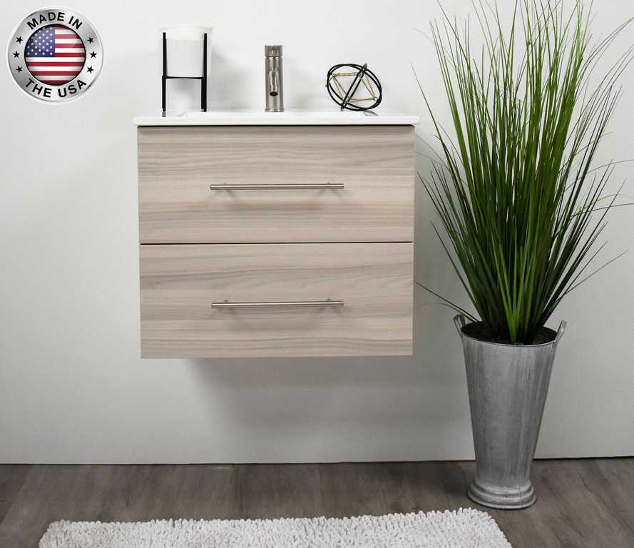 Napa 30" Modern Floating Bathroom Vanity With Round Handles Cabinet Only, Ash Gray