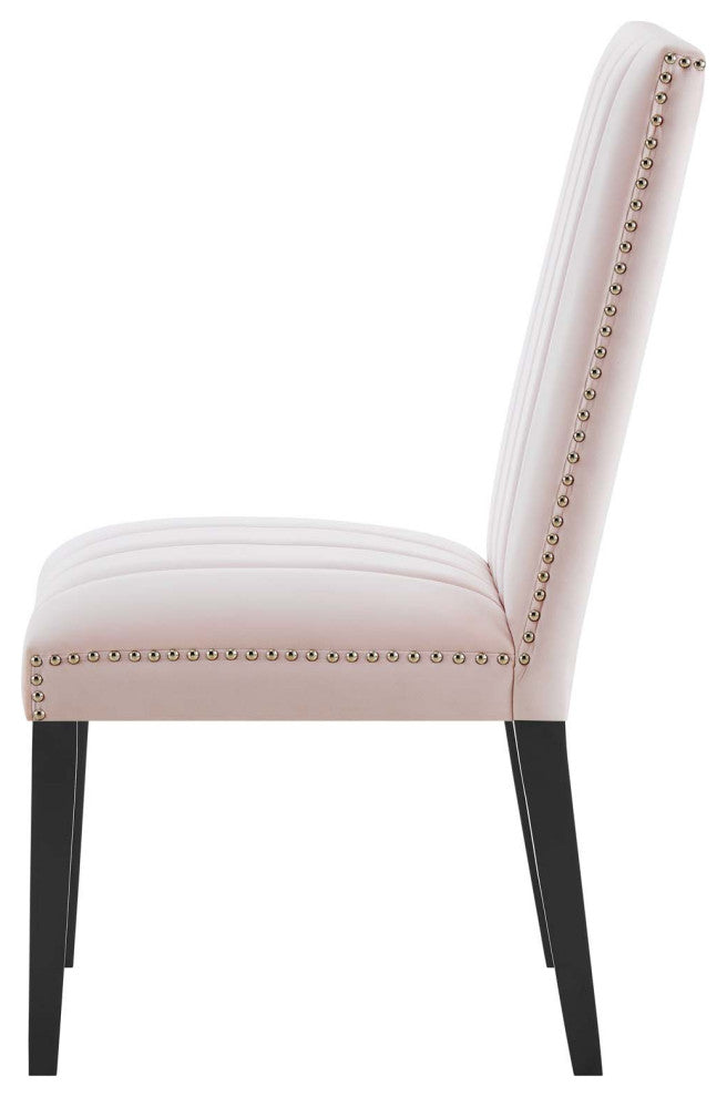 Dining Chair, Nailhead, Set of 2, Pink, Velvet, Modern, Cafe Bistro Hospitality