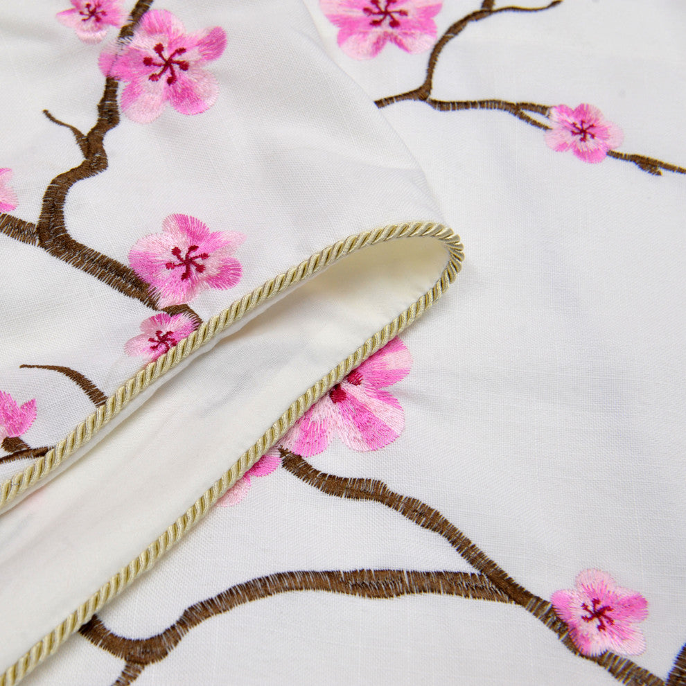 Cherry Blossom Embroidery Window Curtain Valance, Pink, 19" X 60"