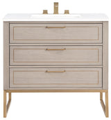 Markham 36" Single Bath Vanity Set, Cashmere Gray/Satin Brass, Quartz Countertop