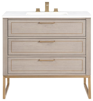 Markham 36" Single Bath Vanity Set, Cashmere Gray/Satin Brass, Quartz Countertop