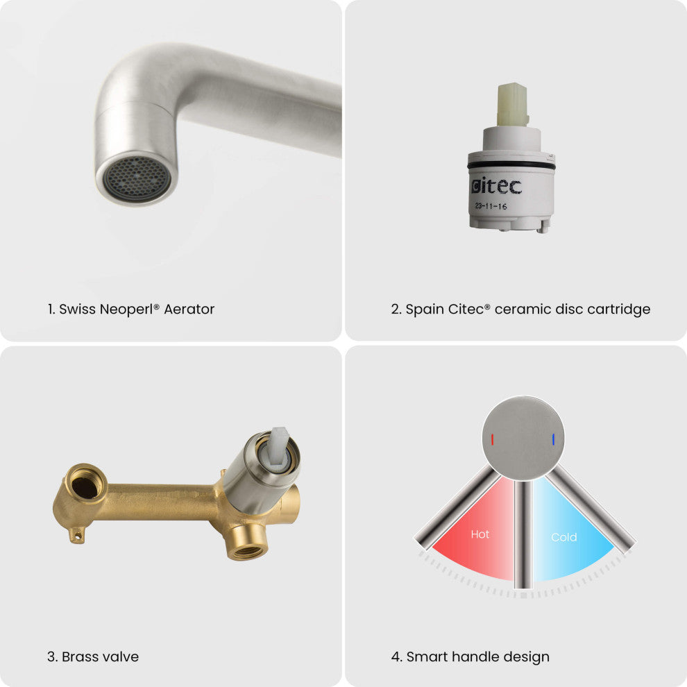 Circular Single Handle Wall Mounted Bathroom Sink Faucet, Brushed Nickel