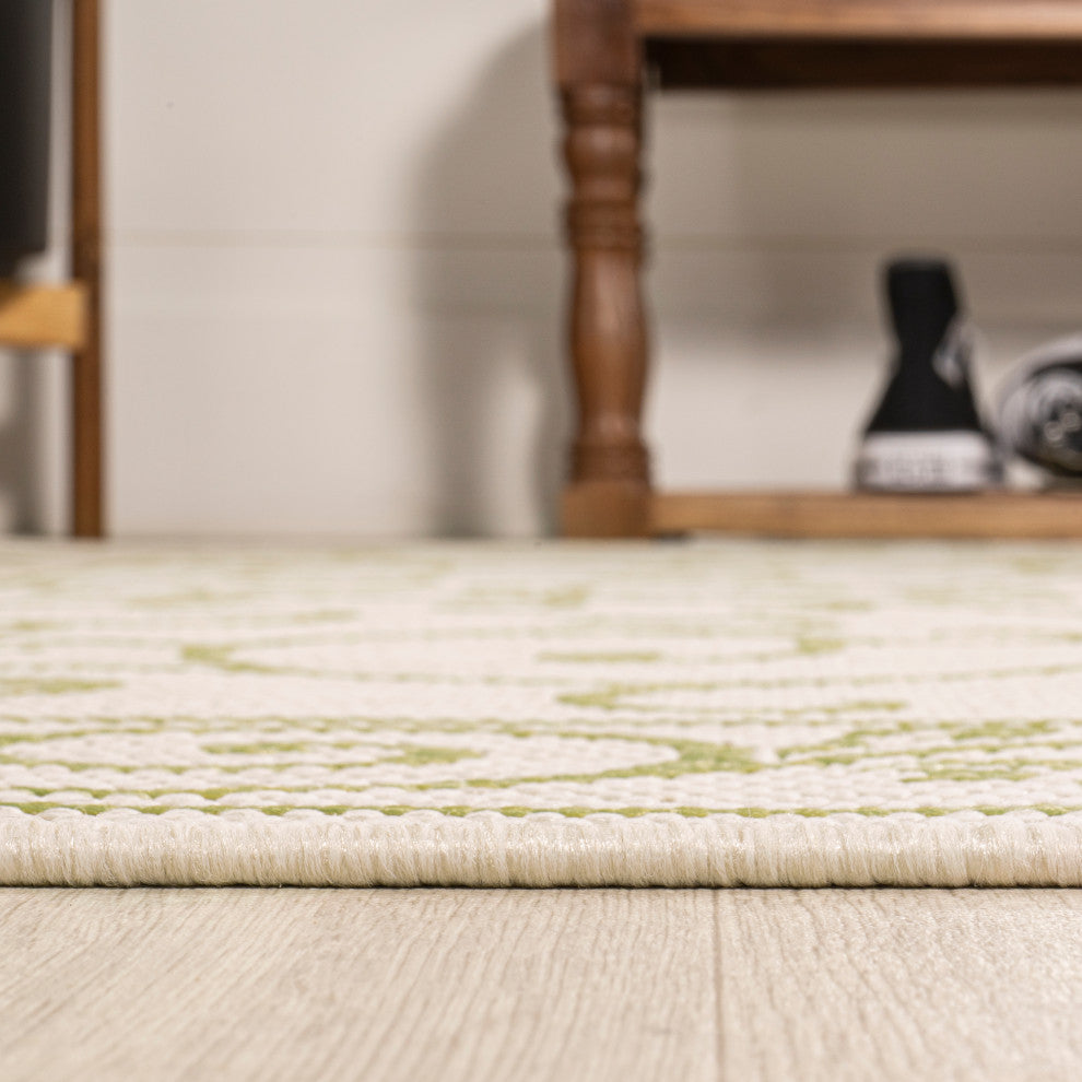 Charleston Filigree Textured Weave Indoor/Outdoor, Cream/Green, 2 X 10