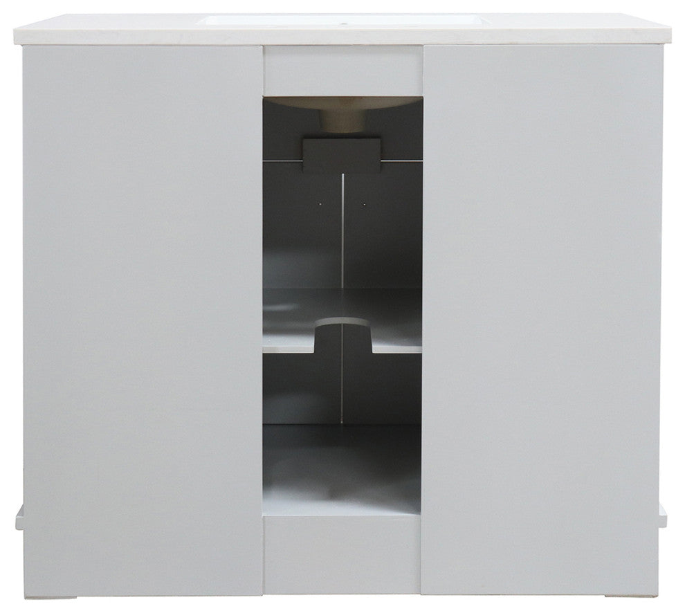 39" Single Sink Vanity, French Gray Finish With Engineered Stone Top