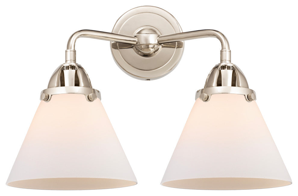 Large Cone Bath Vanity Light, Polished Nickel, Matte White, Matte White