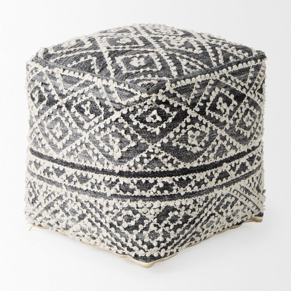 Farida 16Lx16Wx16H Dark Gray Wool and Polyester Patterned Pouf