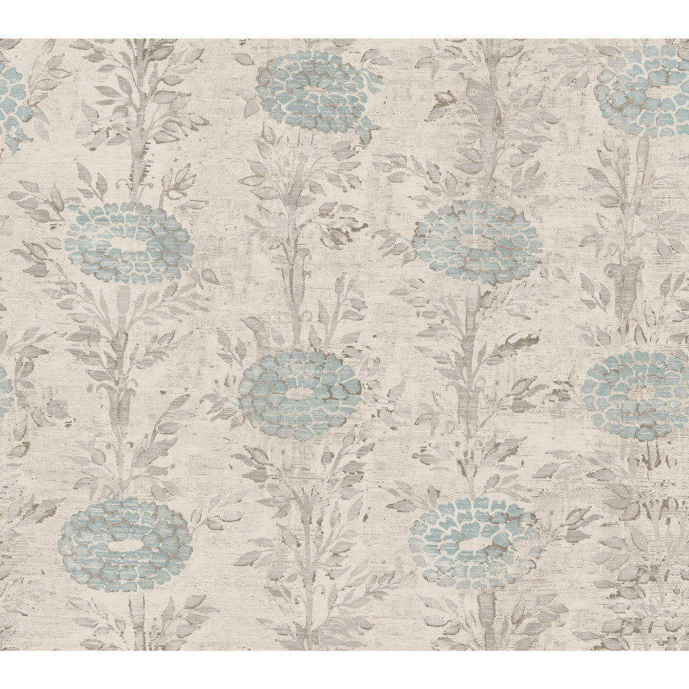French Marigold Wallpaper, Cream, Light Blue