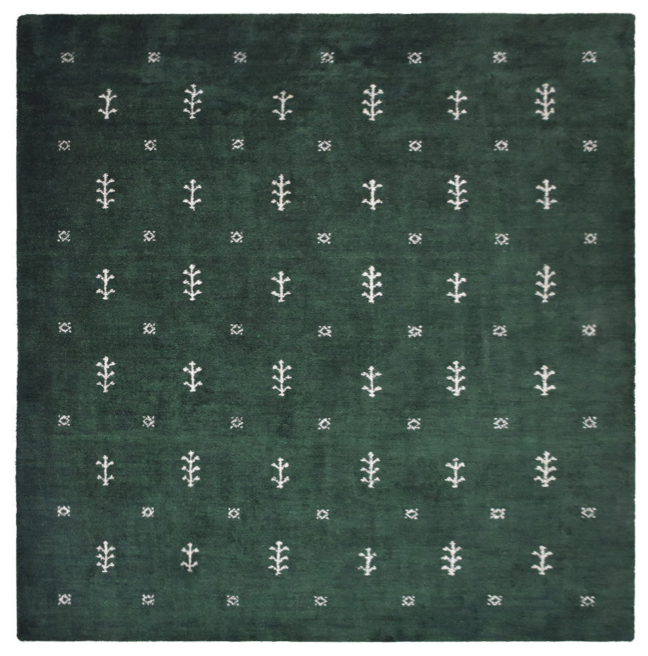 HAND KNOTTED LOOM SILK ECO-FRIENDLY RUGS-10'x10',Square,Green White,Contemporary